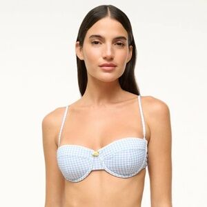 NWT Staud Jo Balconette Bikini Top | Sky Micro Check | Large